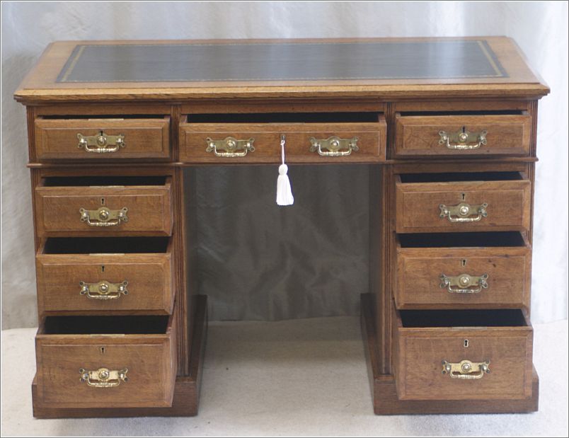 2054 Small Antique Oak Pedestal Desk Maple & Co (4)